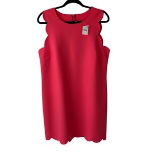 J. Crew Red Sheath Dress Work, Church Nights Out Sleeveless Scallops NWT SZ 14